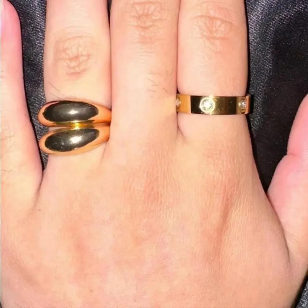 Unisex 14k Gold Plated 316L Stone‎ Band Ring, Size 7